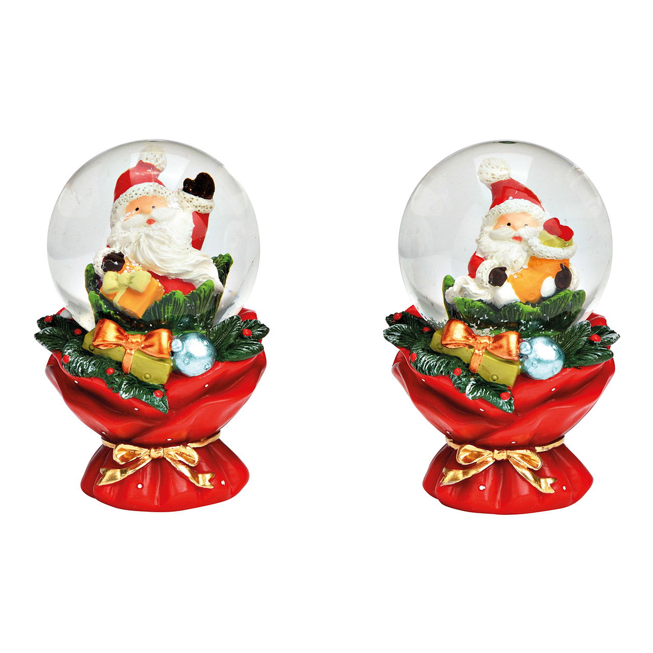 Sneeuwbol Kerstman van poly/glas rood 2-voudig, (B/H/D) 5x7x5cm