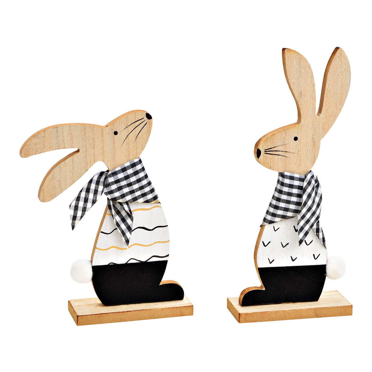 Lapin en bois Blanc, noir 2 fois, (L/H/P) 10x22x4cm 15x18x4cm