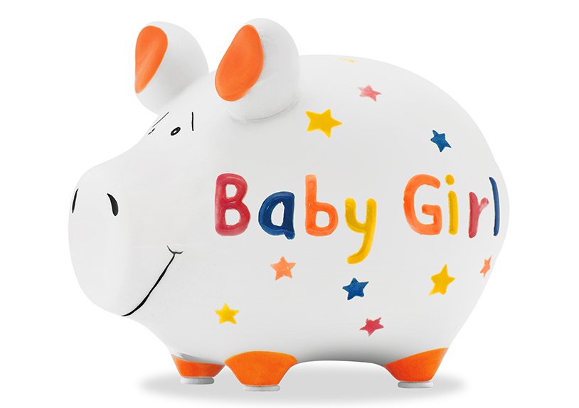 Tirelire KCG petit cochon, Baby Girl, en céramique (L/H/P) 12,5x9x9 cm