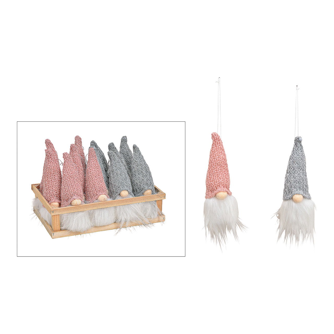 Hanger, gnome, textile, pink, grey, 2 asst. 7x17x6cm