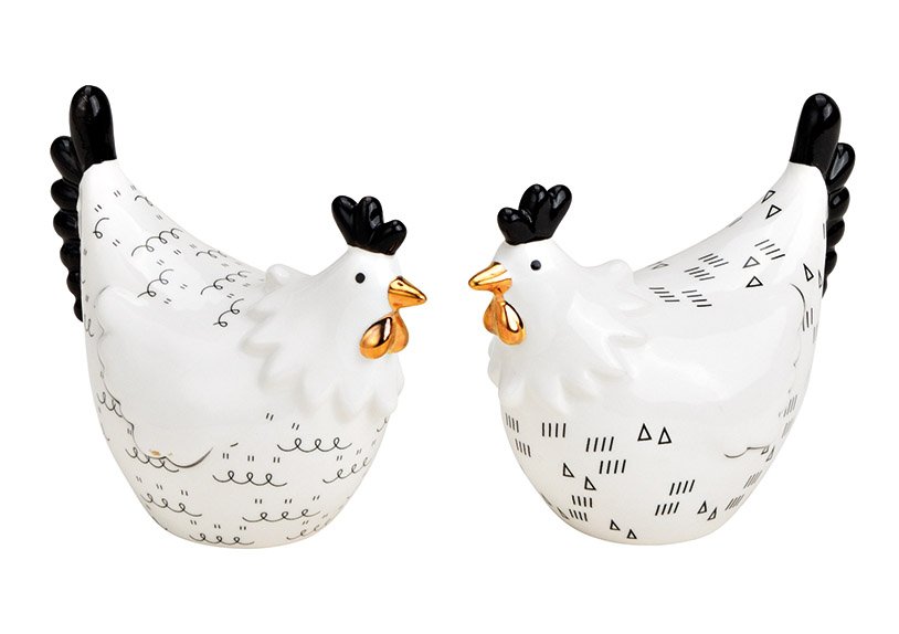 Ceramic chicken white 2-fold, (W/H/D) 9x8x5cm 