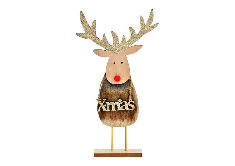 Wooden stand-up elk, plush brown (W/H/D) 18x33x4cm