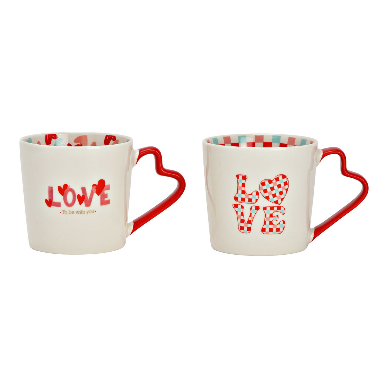 Cup ''LOVE'' with heart-shaped handle made of porcelain, 2-fold, red/white (W/H/D) 14x9x9cm, 400ml