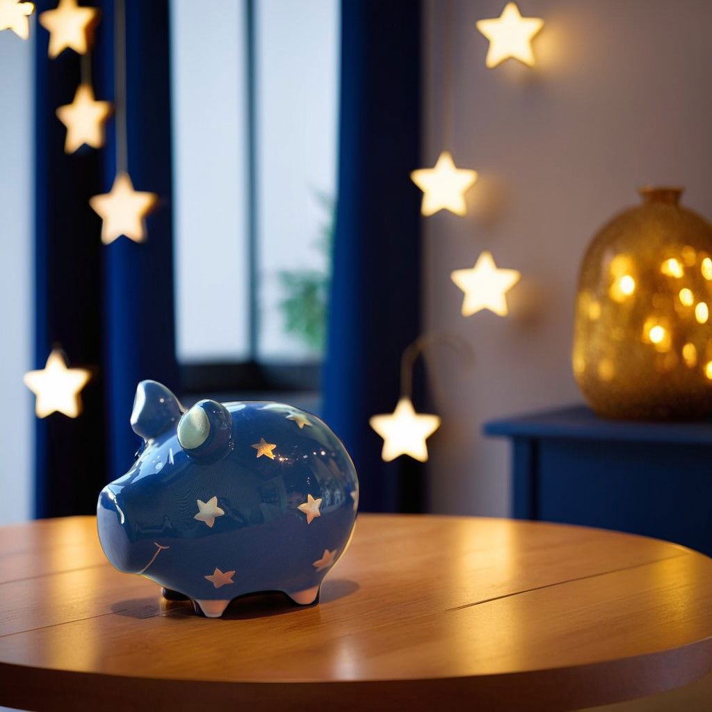 KCG Sparschwein Sternenschwein aus Keramik, Blau/Gold (B/H/T) 12x9x9cm Kleinschwein Sparschwein