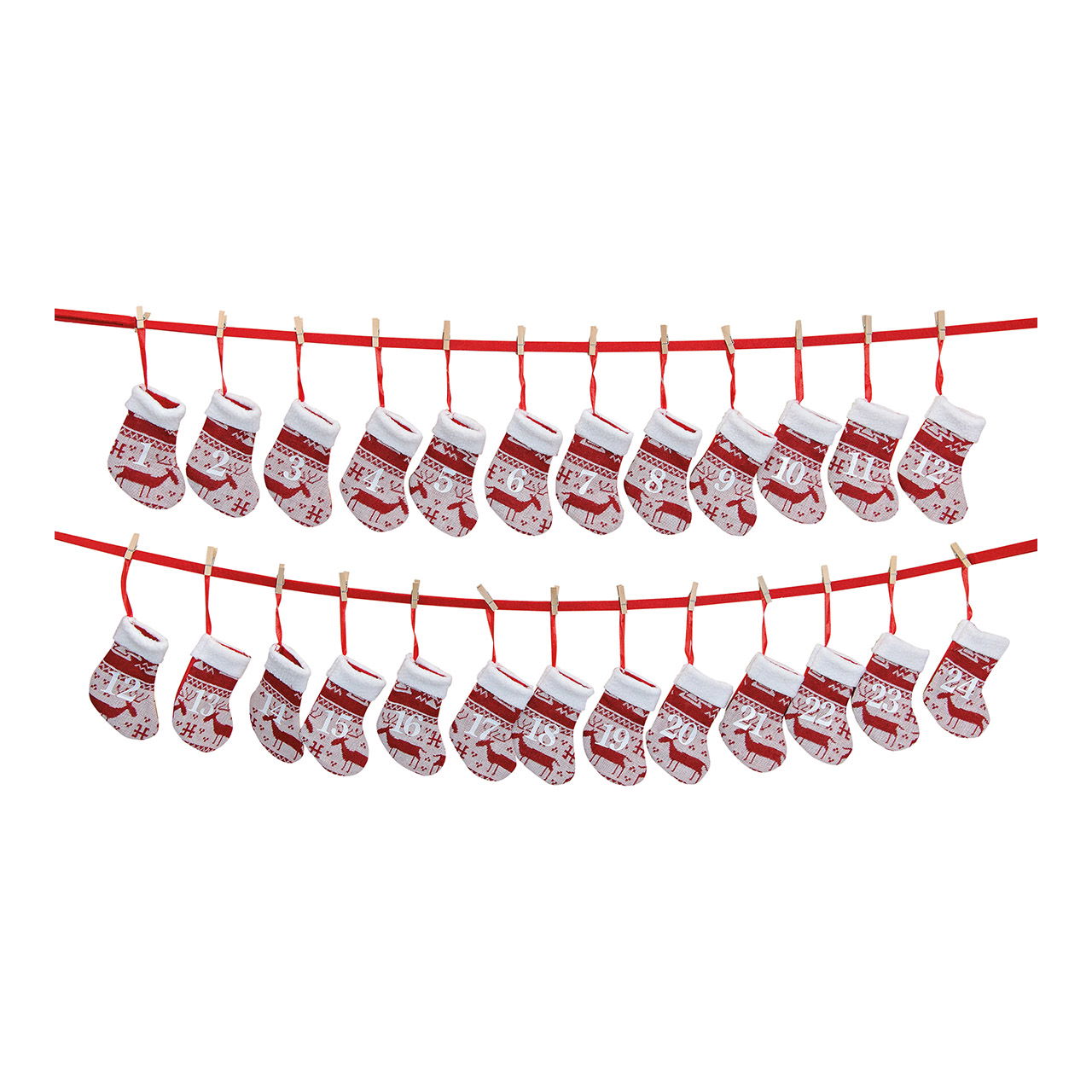 Adventskalender aus Textil, 24 Socken, 220cm Adventskalender aus Textil, 24 Socken, 220cm
