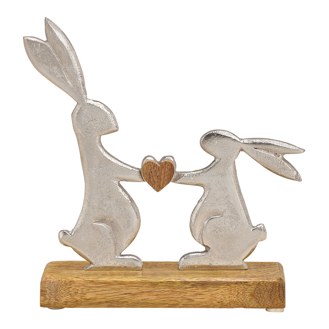 Aufsteller Hase aus Metall Silber auf Mangoholz Sockel (B/H/T) 19x20x5cm Aufsteller Hase aus Metall Silber auf Mangoholz Sockel (B/H/T) 19x20x5cm
