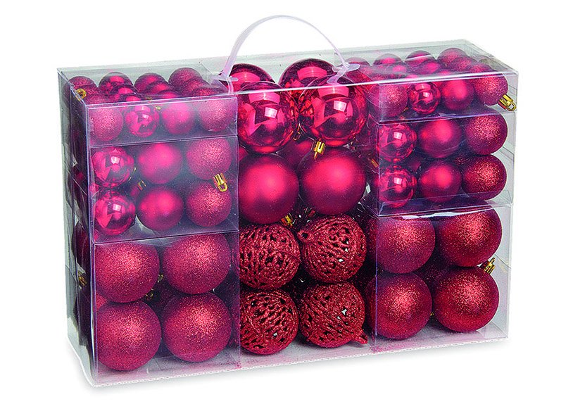 Plastic kerstbal set Rood set van 100, (w/h/d) 23x35x12cm Ø 3/4/6 cm