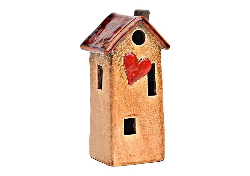 House with heart ceramic brown (W/H/D) 8x17x6cm