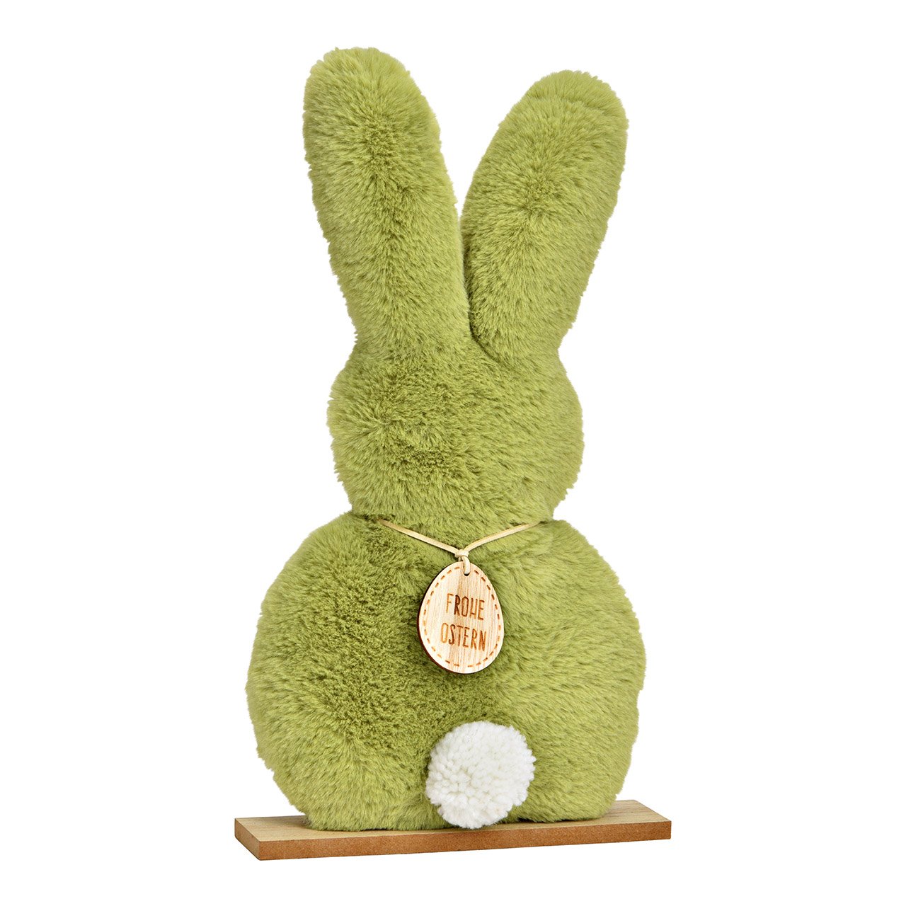 Soporte para conejo de peluche sobre base de madera verde (A/A/P) 20x36x5cm