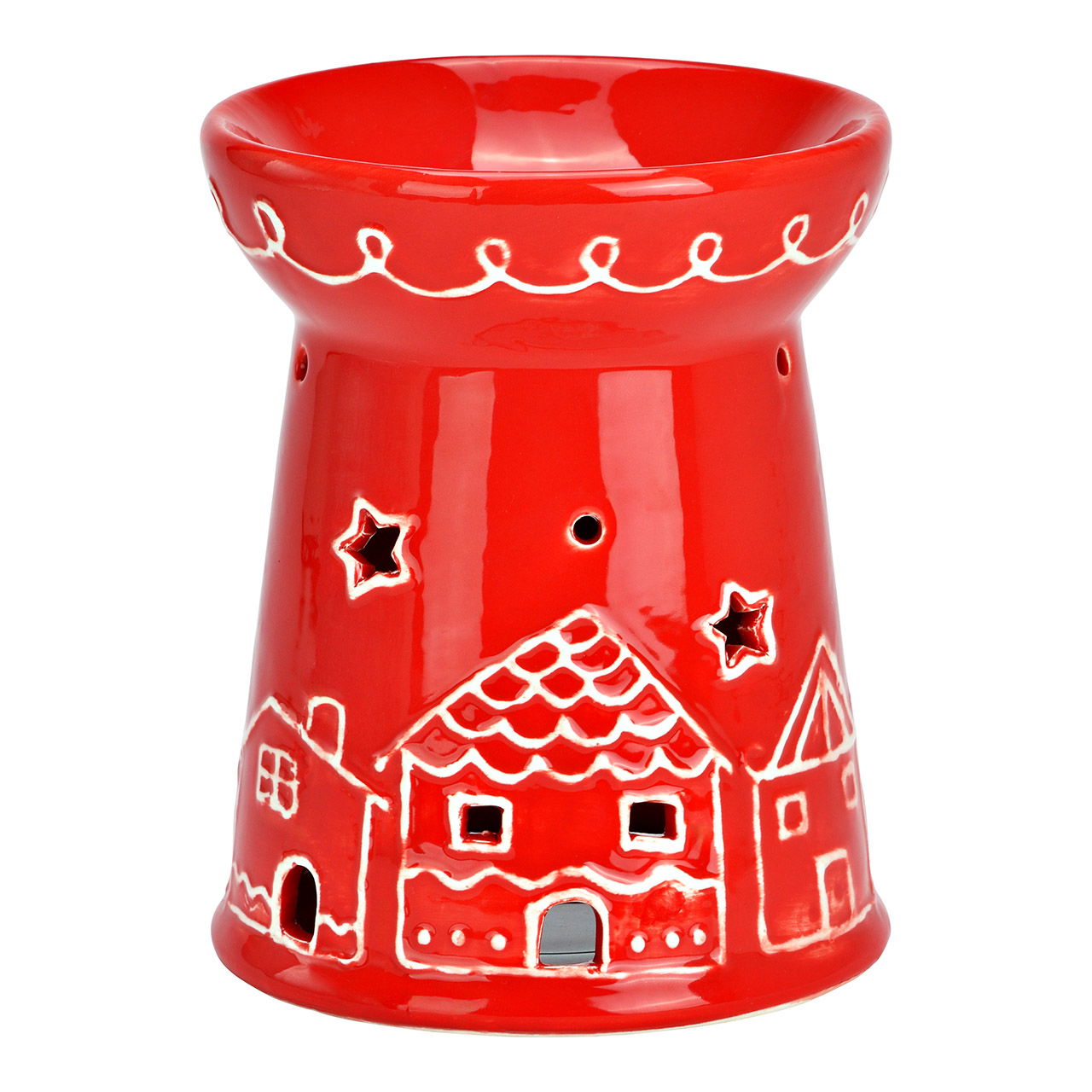 Duftlampe Häuser Dekor aus Porzellan, Rot (B/H/T) 11x14x11cm Duftlampe Häuser Dekor aus Porzellan, Rot (B/H/T) 11x14x11cm