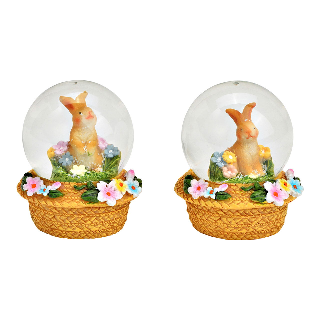 Schneekugel Hase auf Blumenhut Sockel aus Poly/Glas 2-fach, Braun (B/H/T) 4x6x4cm