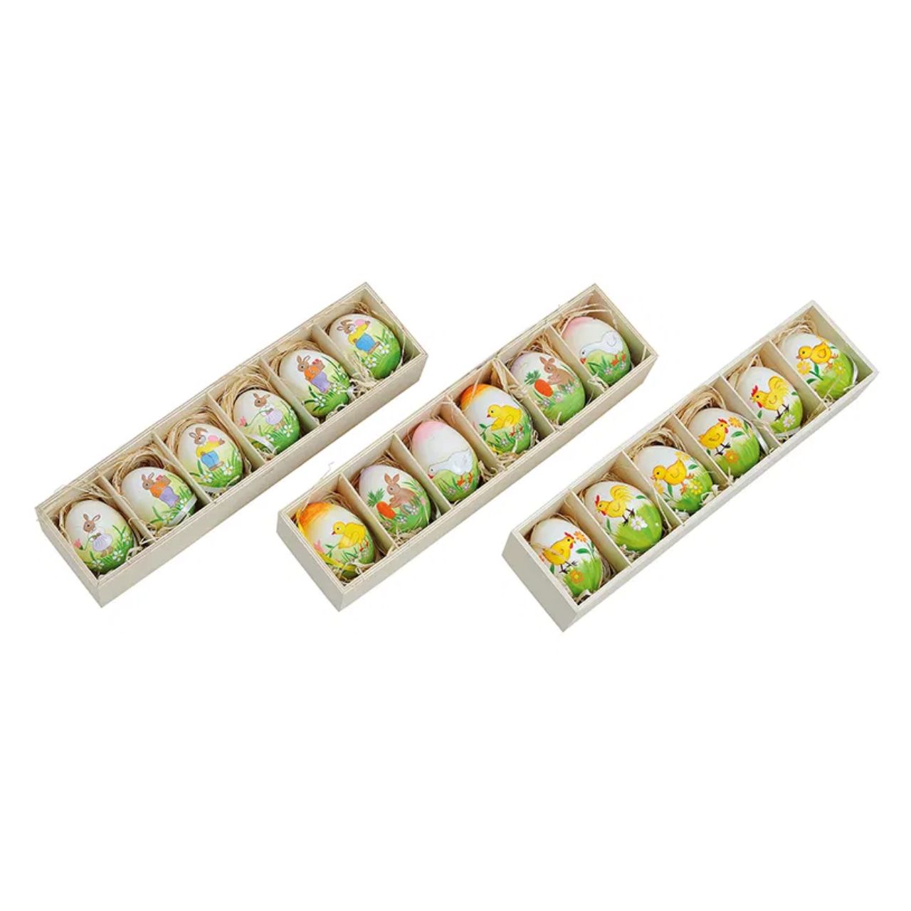 Natur-Osterei-Set zum Hängen, aus Papp-Display, 6-teilig, 3-fach sortiert, 6 cm Natur-Osterei-Set zum Hängen, aus Papp-Display, 6-teilig, 3-fach sortiert, 6 cm
