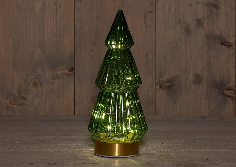 Kerstboom met verlichting 10 LED's van glas groen (B/H/D) 10x23x10cm Werking op batterijen 3xAAA