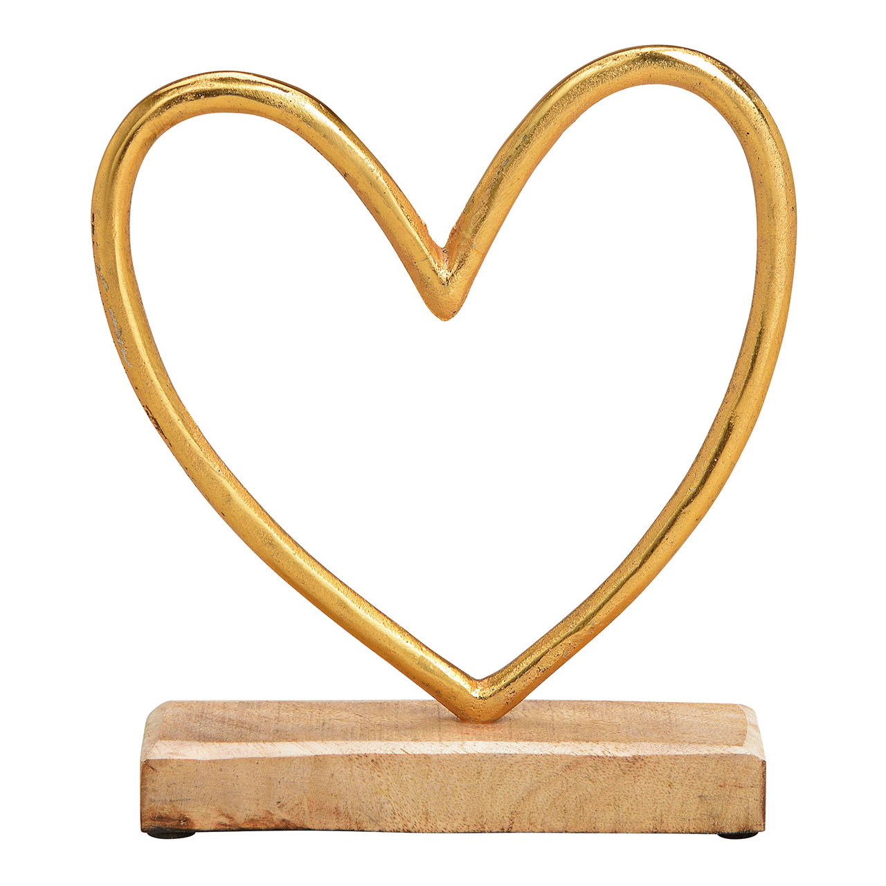 Cuore su supporto in legno di mango, base in metallo dorato (c/h/d) 20x23x5cm