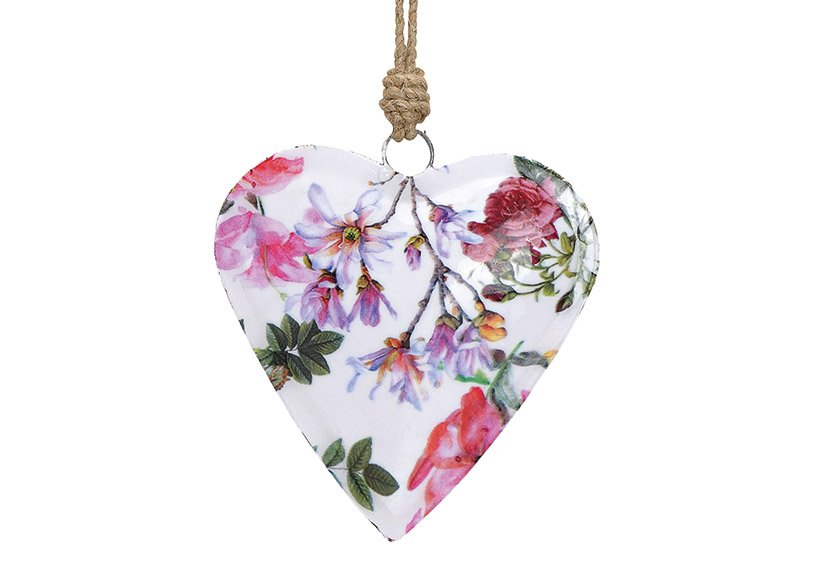 Percha corazón flores decoración de metal coloreado (c/h/d) 12x12x2cm