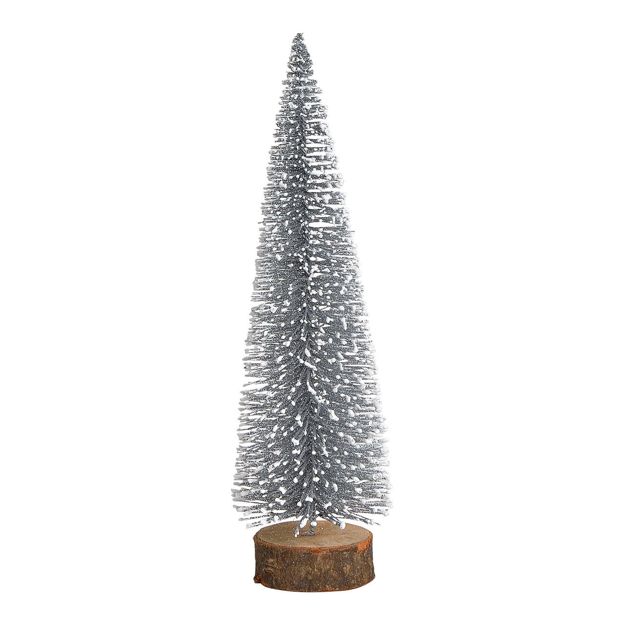 Tree on wooden base, with glitter, plastic, silver, 7x25x7cm