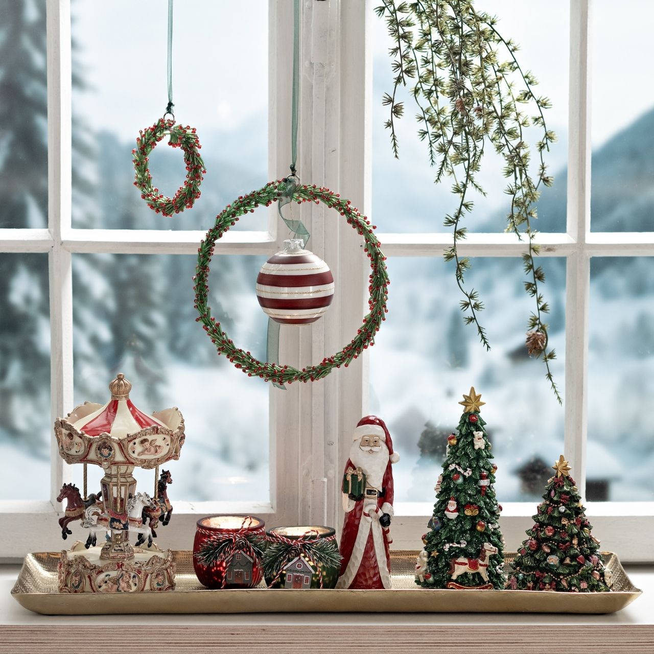 Zuckerfichte hängend mit Glitter aus Kunststoff Grün (H) 121cm Weihnachten, Weihnachtsdekorationen, Festival, Fenster, Fensterbank