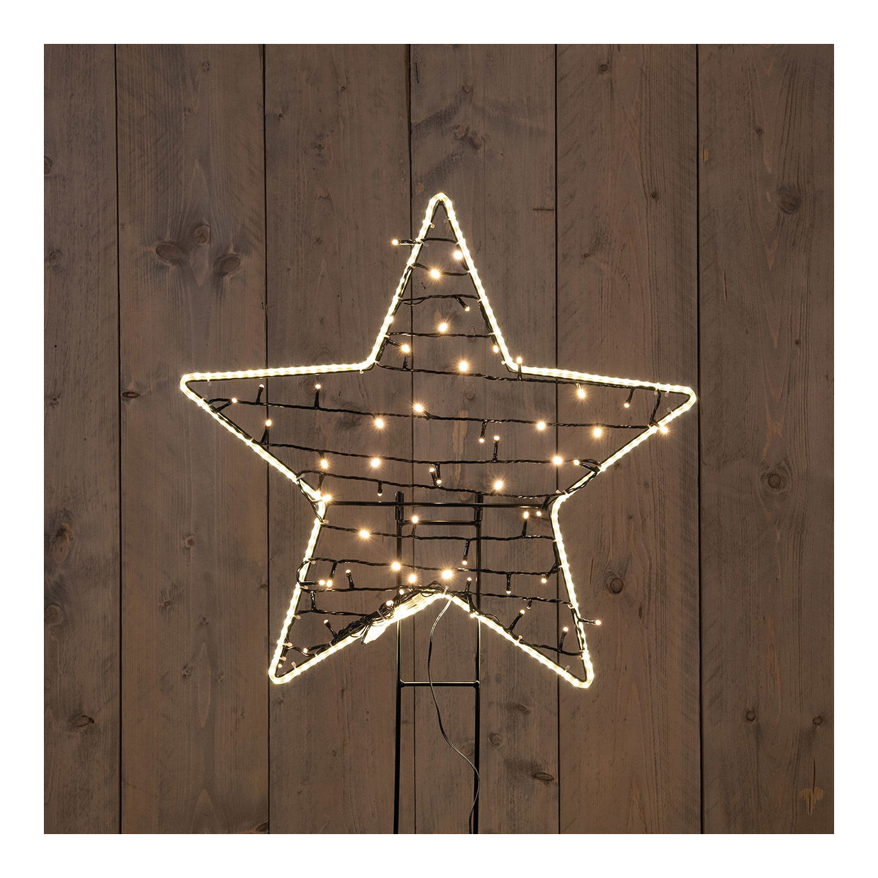 Prise étoile avec lumière 240 LED blanc chaud en métal noir (H) 30cm Prise étoile avec lumière 240 LED blanc chaud en métal noir (H) 30cm