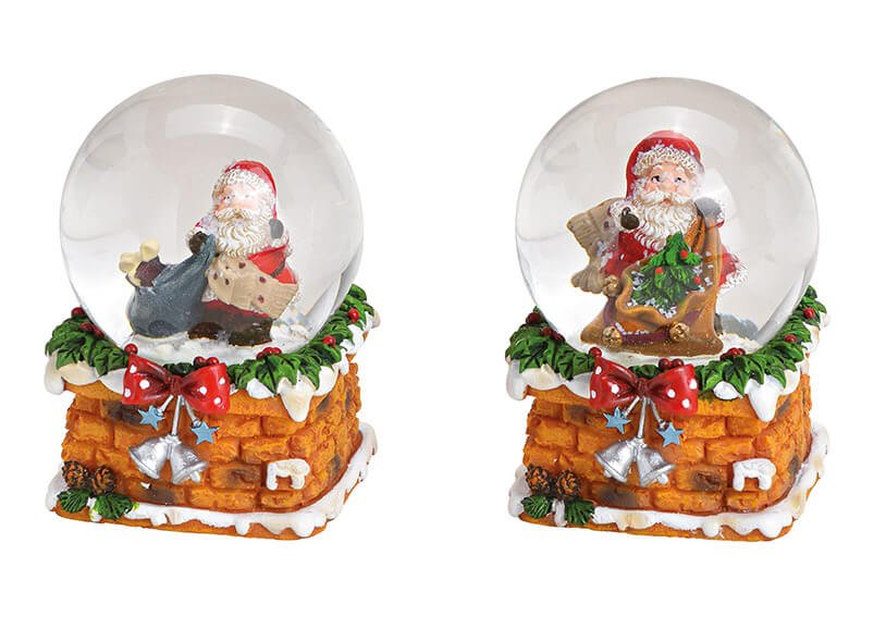 Schneekugel Nikolaus auf Kamin Sockel aus Poly, Glas Bunt 2-fach, (B/H/T) 4x6x5cm