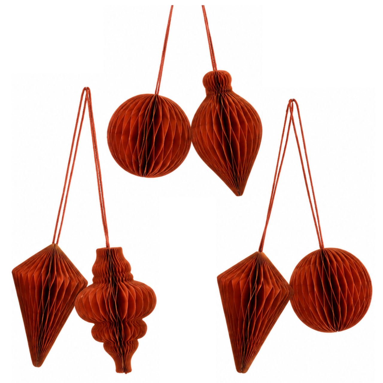 Honeycomb Hanger Set en papier/carton rouge (L/H/P) 5x5x5cm Papierornament, Hängende Dekoration, Ornament aus Papier, Spirale Ornament, Rot