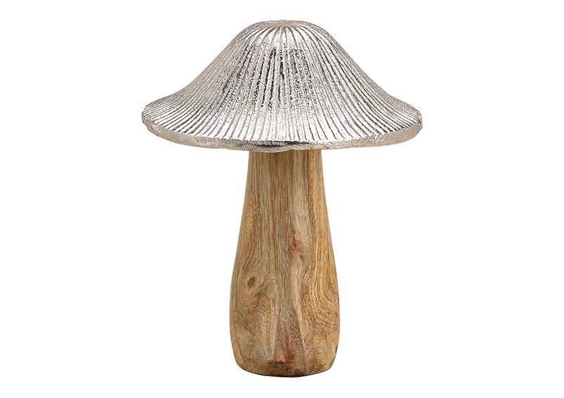 Mushroom made of metal, mango wood silver, brown (w / h / d) 12x16x12cm