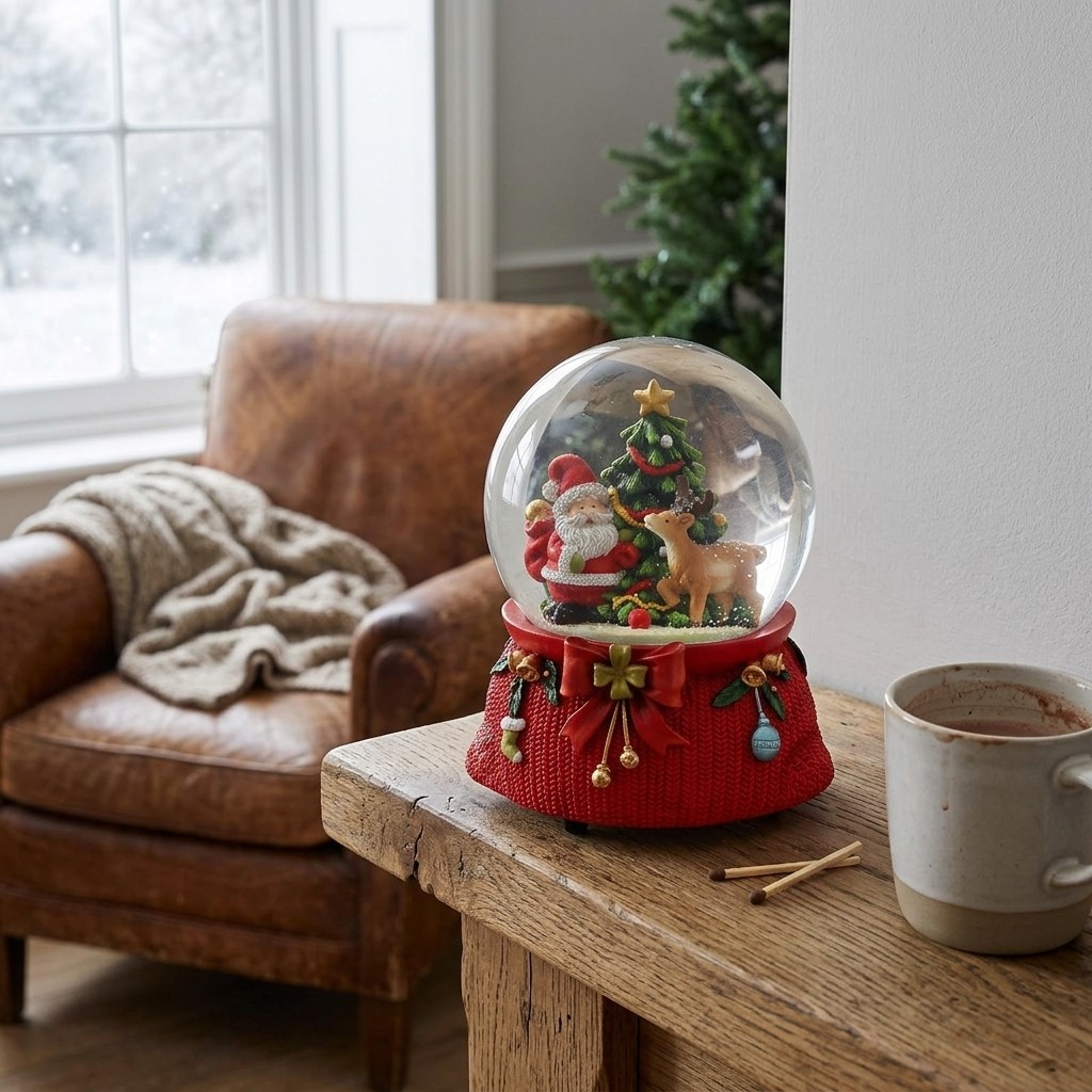 Musical clock, snow globe Santa Claus made of poly, glass colorful (W/H/D) 11x14x11cm Schneekugel, Weihnachtsdeko, Santa, Rentier, Weihnachtsbaum