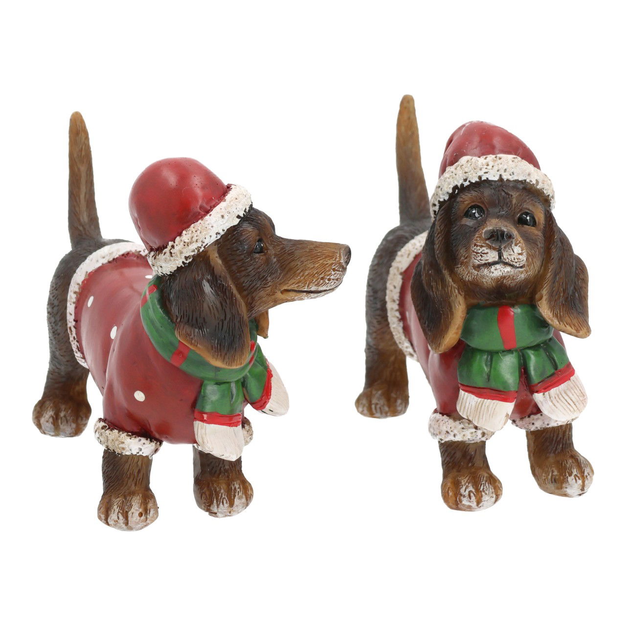 Chien avec bonnet de Noël en poly brun 2 compartiments (L/H/P) 14x9x4cm