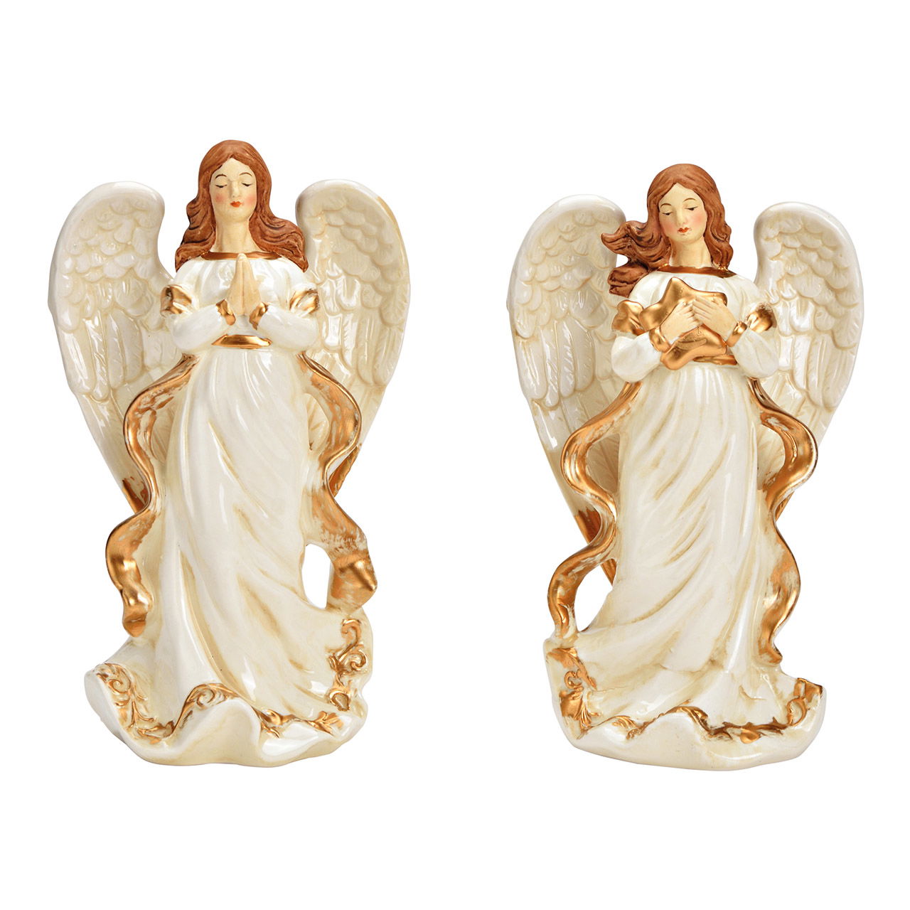 Angel made of porcelain white 2-fold, (W/H/D) 13x22x10cm