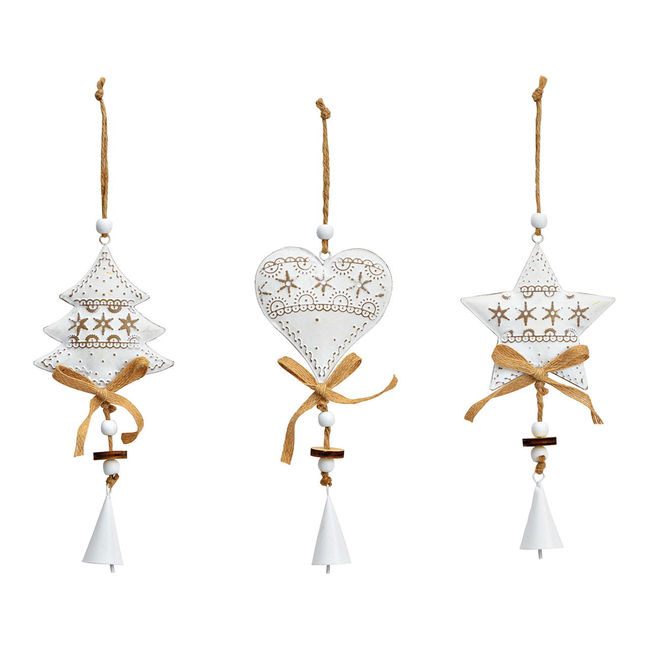 Colgante de Navidad corazón/estrella/árbol de metal, blanco (A/A/A) 9x18x2cm