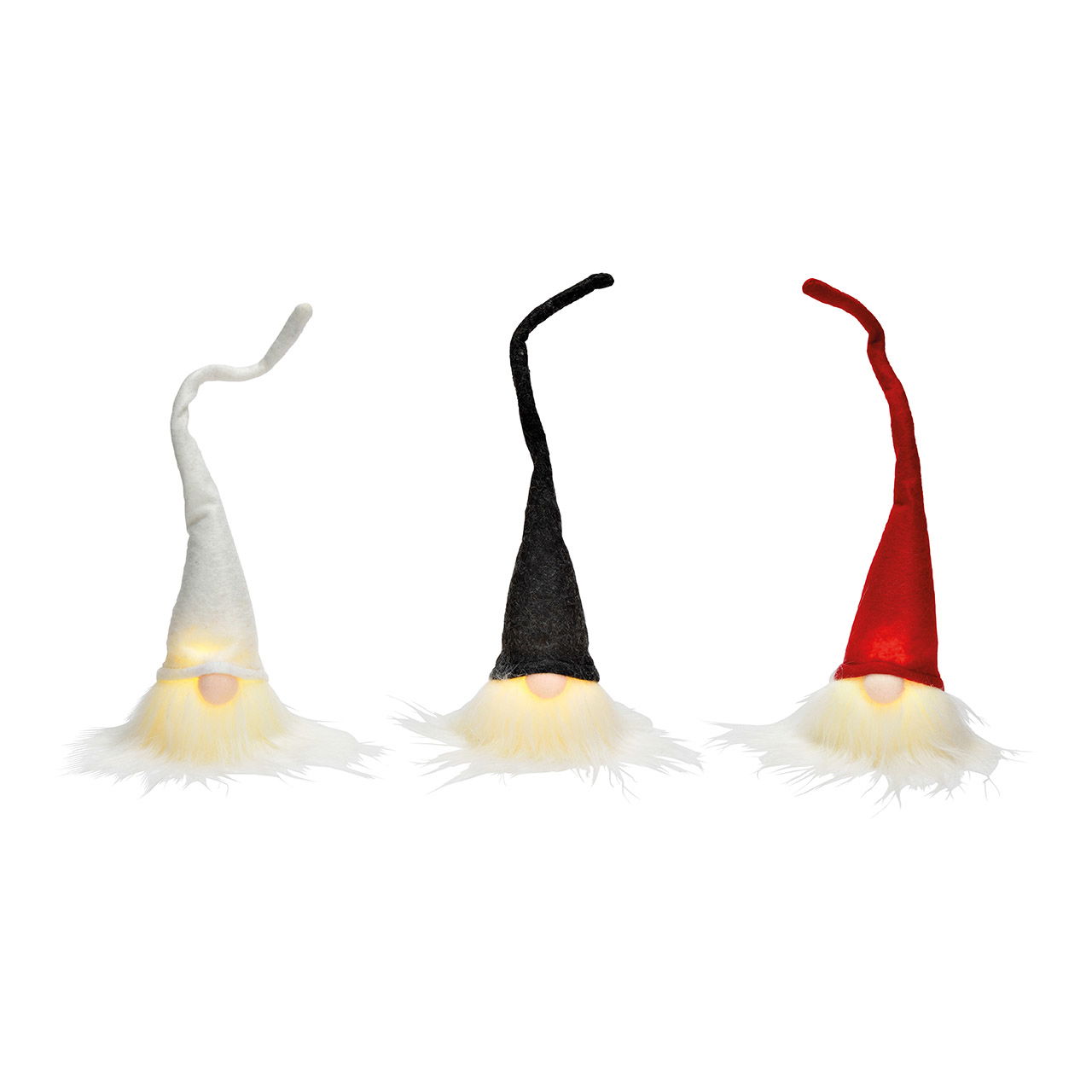 Gnomo con luz LED de fieltro gris, rojo, blanco 3 pliegues, (A/A/P) 6x26x6cm