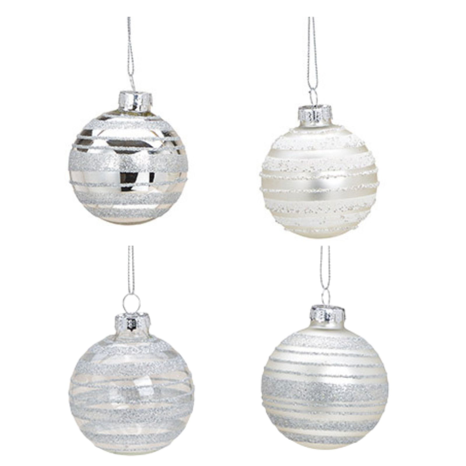 Weihnachtskugel aus Glas, 4-fach, Weiß/Silber Ø6cm Zubehör, Ohrring, Schmuck, Silber