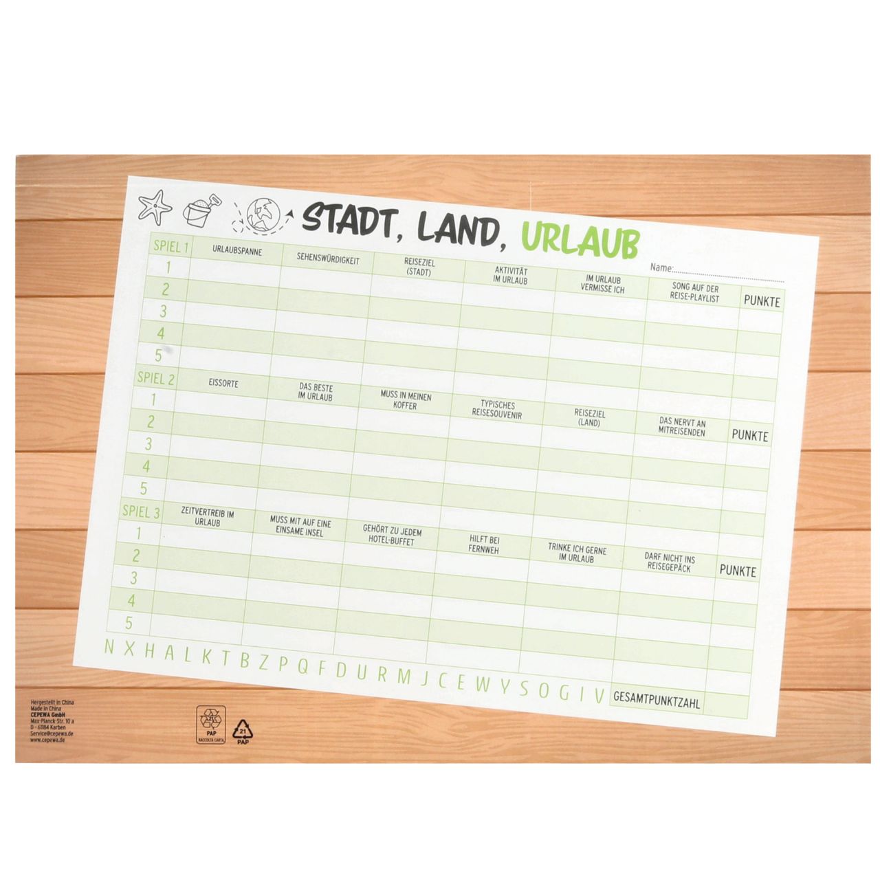 Reise-Quiz, Stadt Urlaub, Spielmaterial, Karten, 20 Blatt