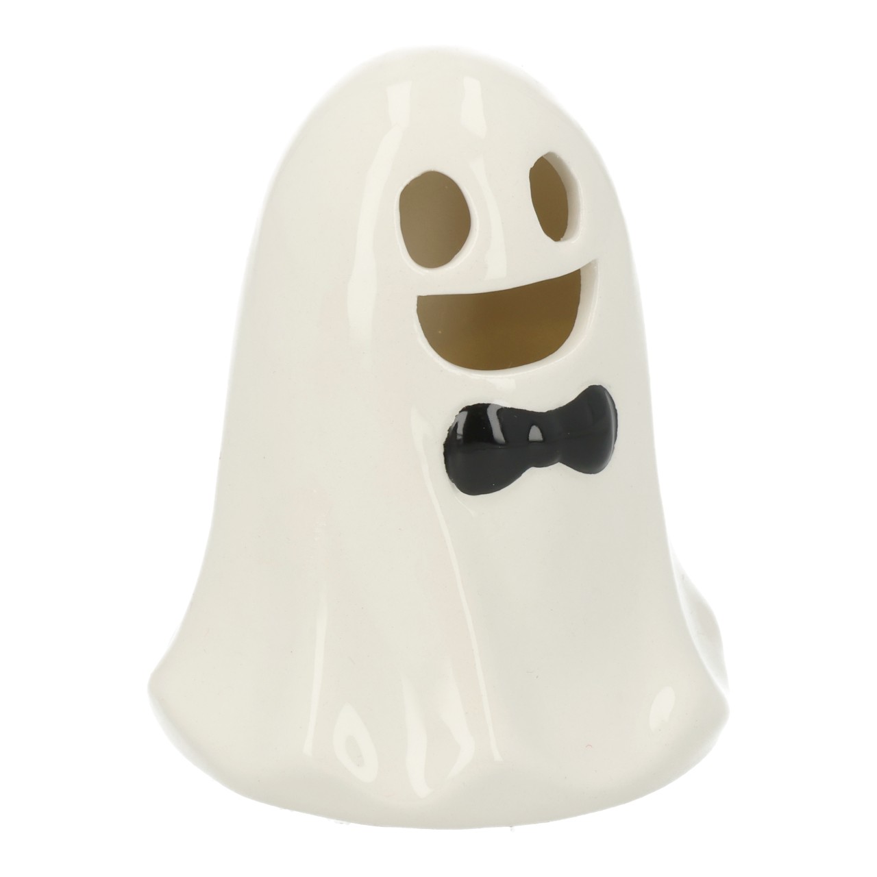 Geist mit Schleife LED aus Keramik Weiß (B/H/T) 9x10x8cm exkl. 2xLR44 Kunst, Porzellan, Töpferei