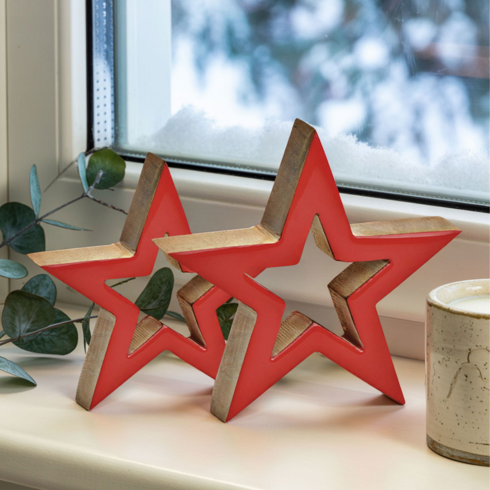 Aufsteller Stern aus Mangoholz rot (B/H/T) 15x15x3cm Sternsymbol, Symbol
