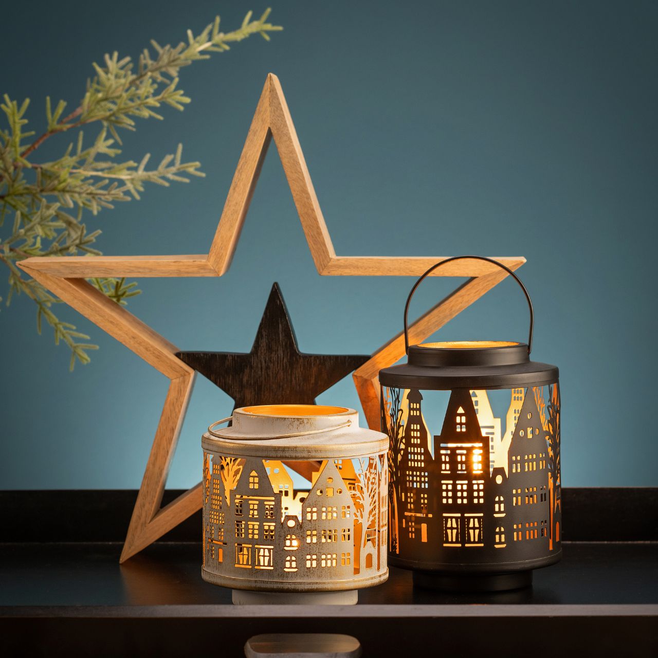 Lichter, Laterne, Sterne, Dekoration, Stadt Silhouette