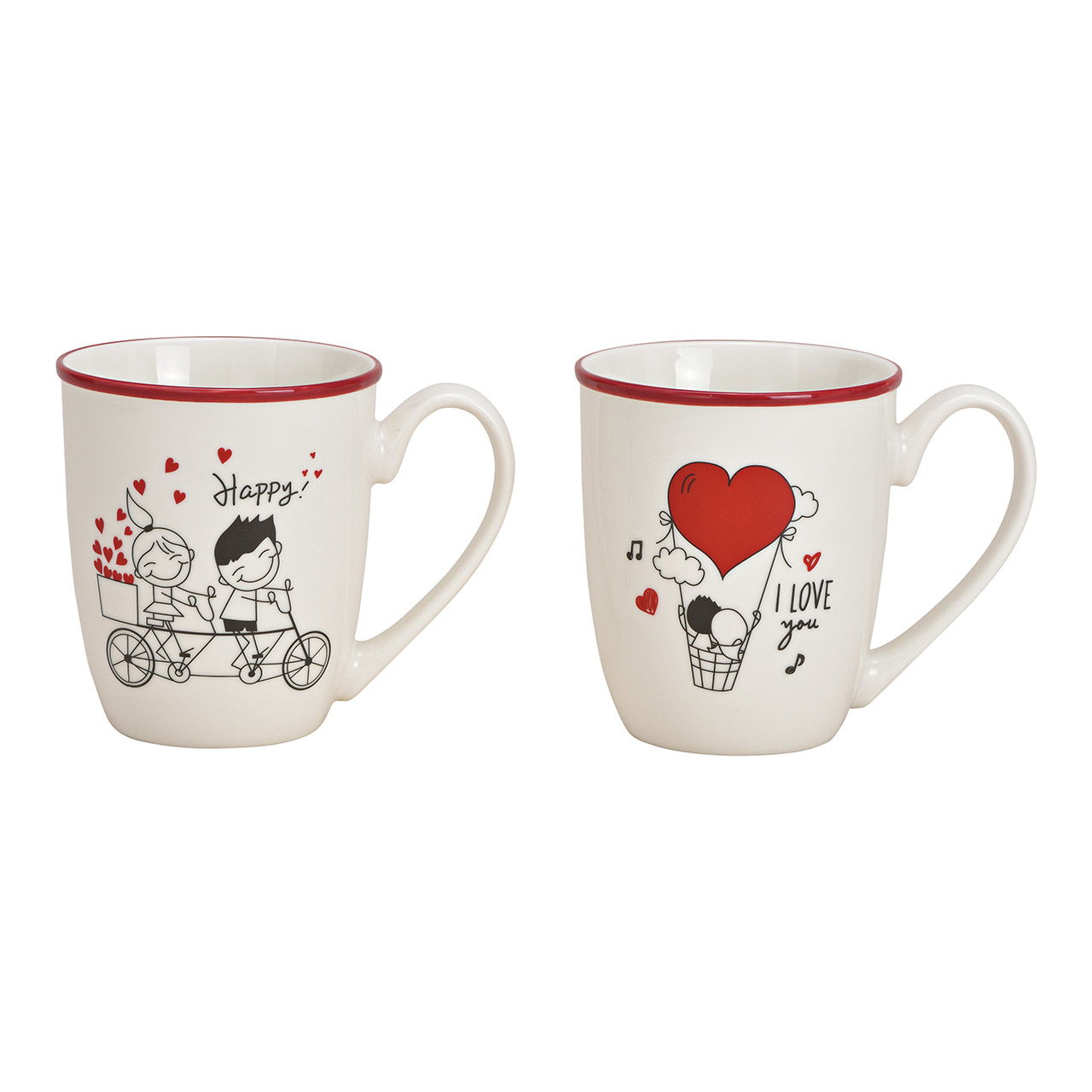 Coppia di tazze con decorazione a cuore in porcellana bianca a 2 pieghe, (L/H/D) 12x10x9cm 380ml Coppia di tazze con decorazione a cuore in porcellana bianca a 2 pieghe, (L/H/D) 12x10x9cm 380ml