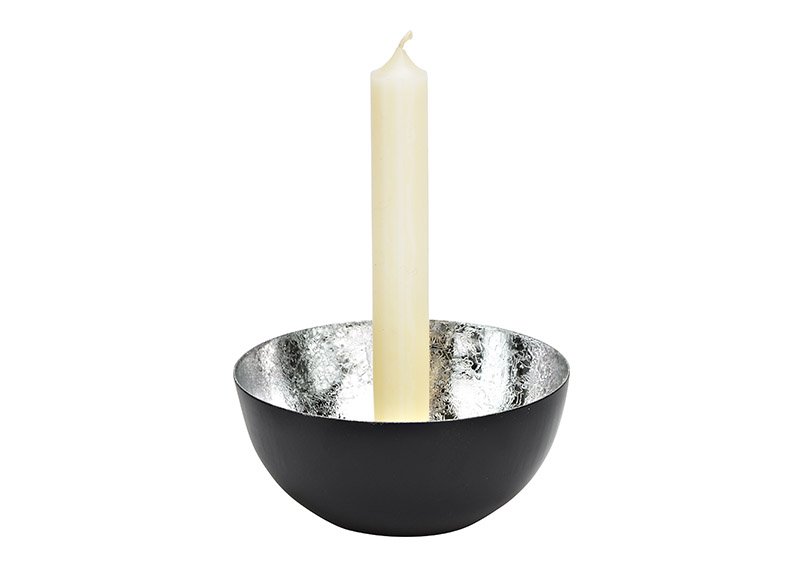 Metal candle holder black, silver (W/H/D) 13x6x13cm