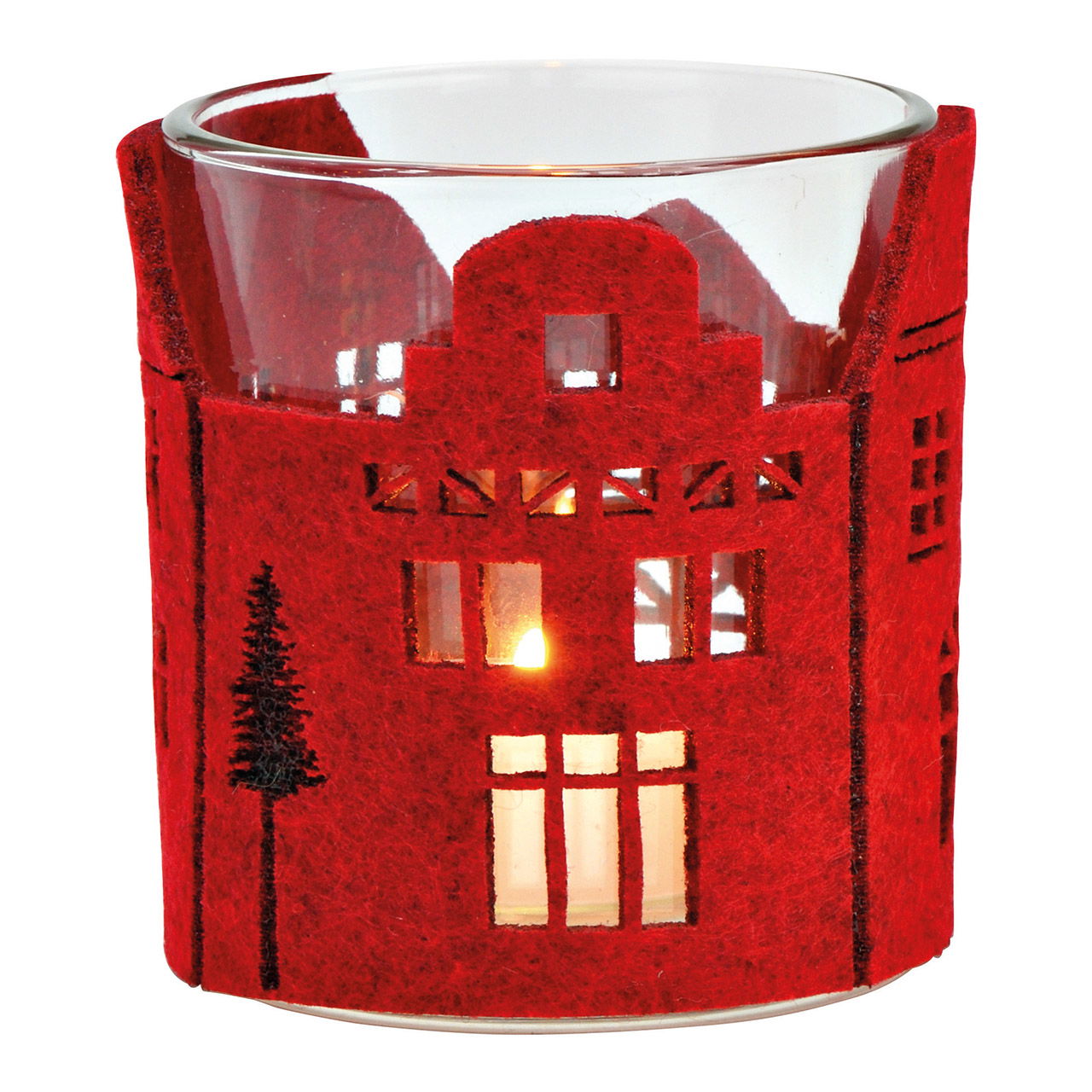 Windlicht huisdecor van glas, vilt rood (B/H/D) 7x8x7cm