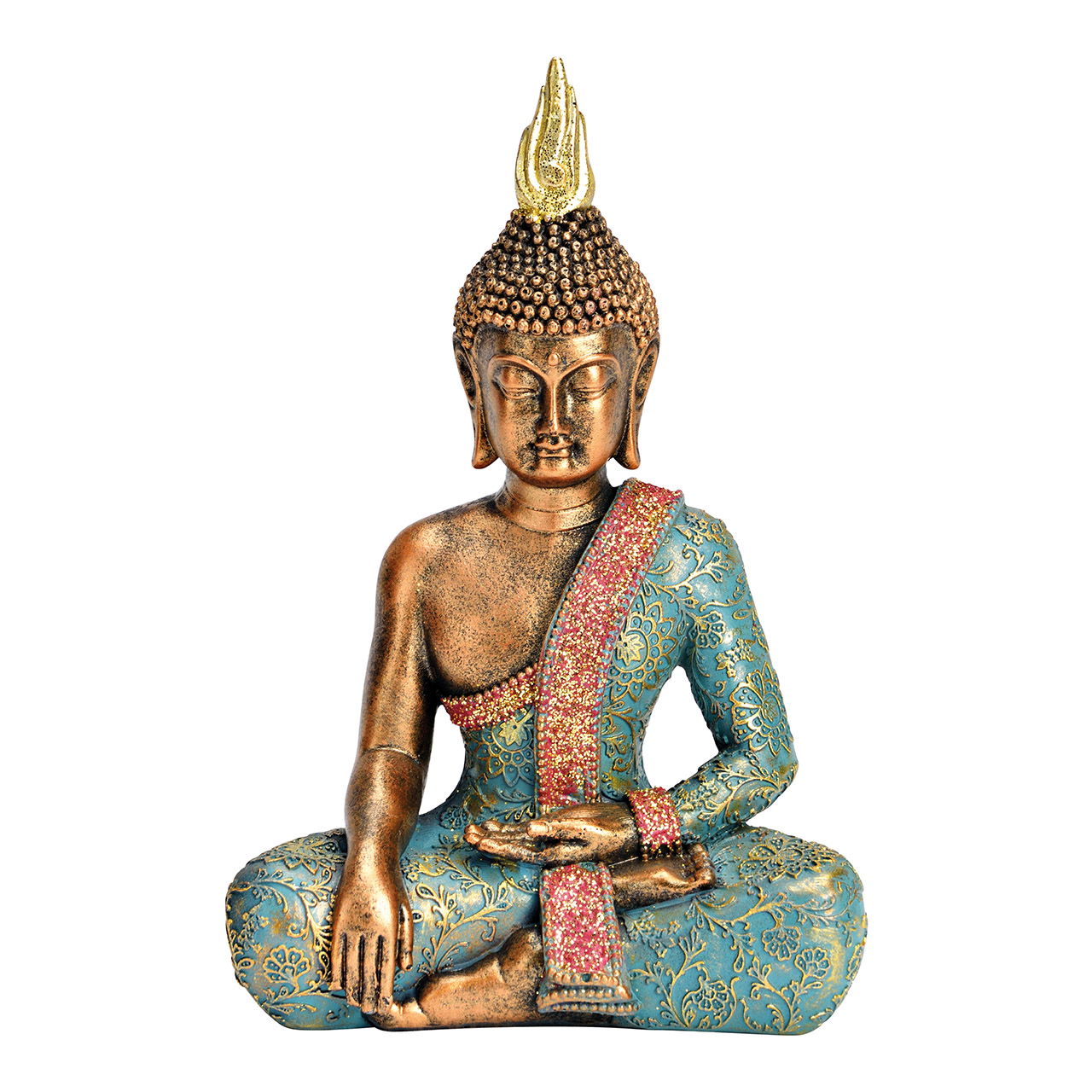 Bouddha en poly turquoise, or (L/H/P) 13x21x8cm