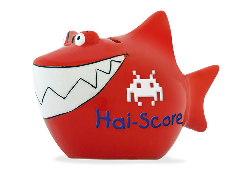 KCG ceramic savings shark "Shark Score", red (W/H/D) 13x11x7.5cm Essen, Ketchup, Sparschwein