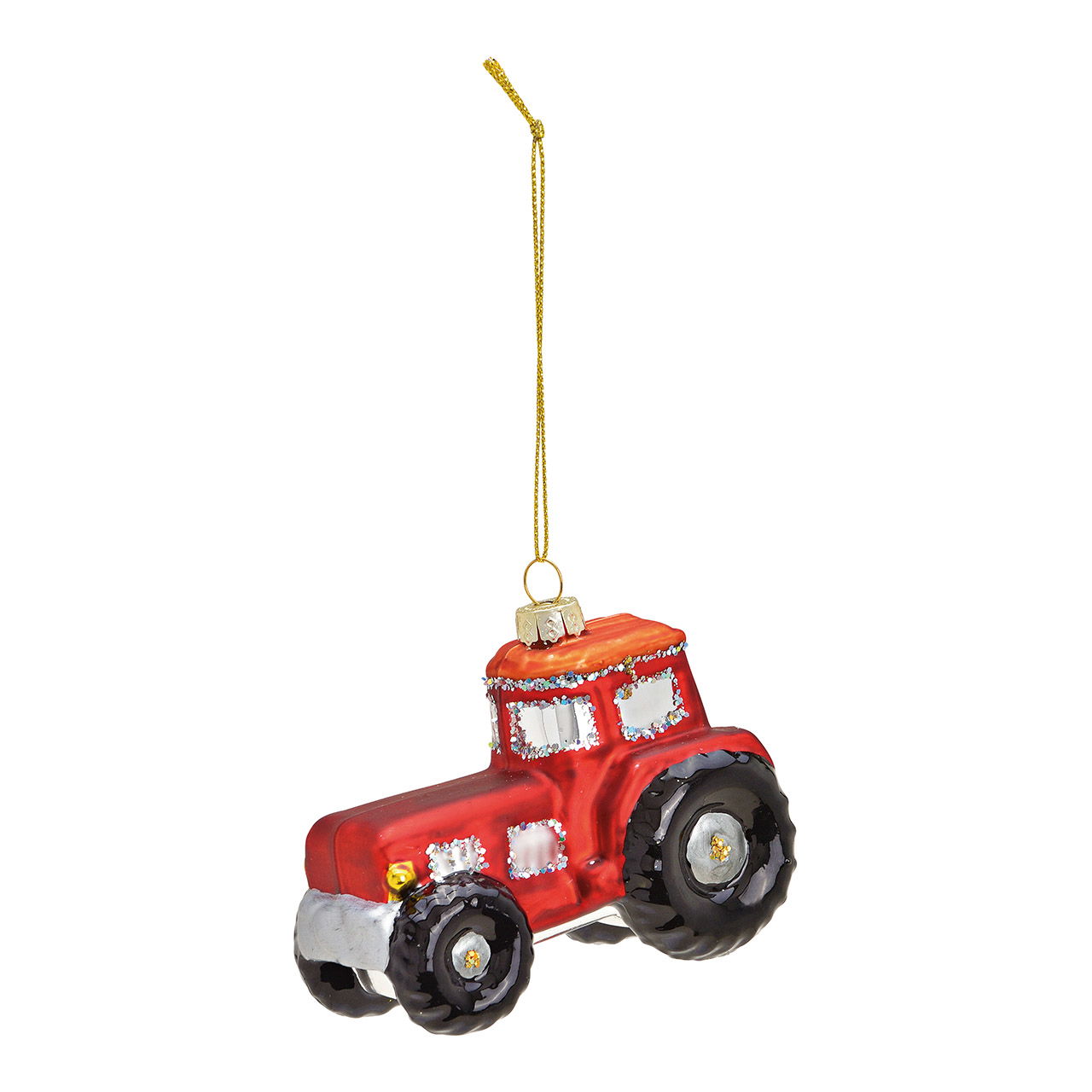 Christmas hanger tractor made of glass red (W/H/D) 9x7x5cm