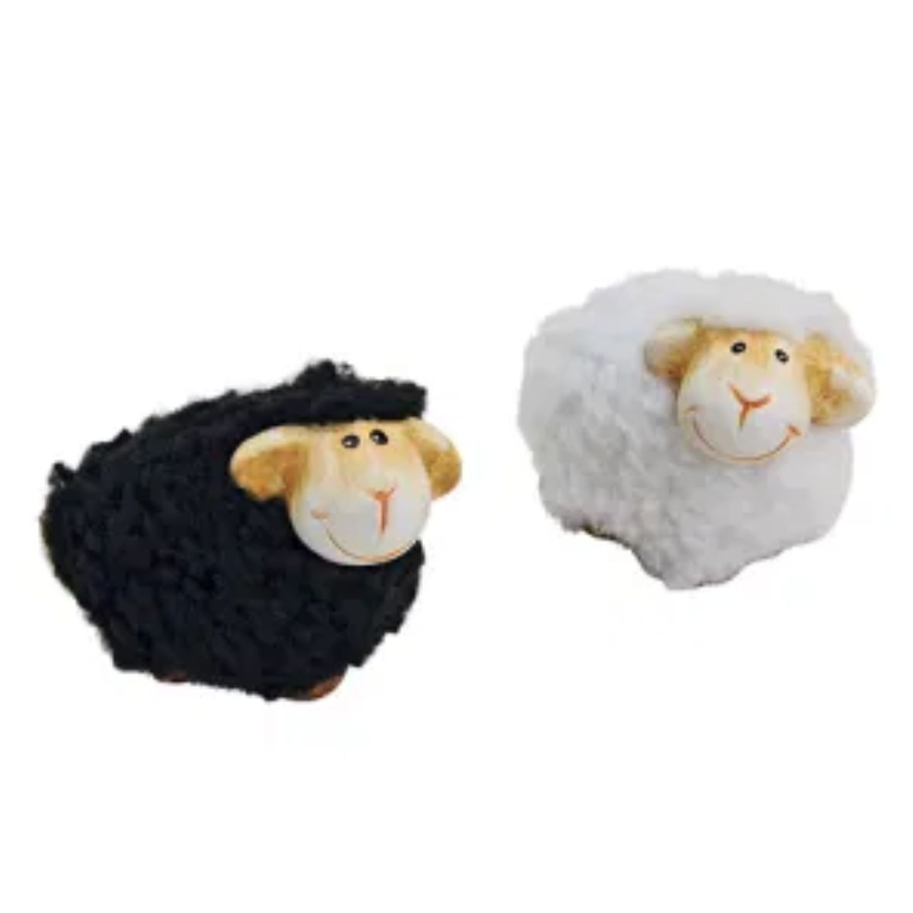Mouton en argile/fausse fourrure, assorti, 6 cm Schaf-Spielzeug, Samt-Textur, Schaf-Figur, Kuscheltier, Schwarzweis