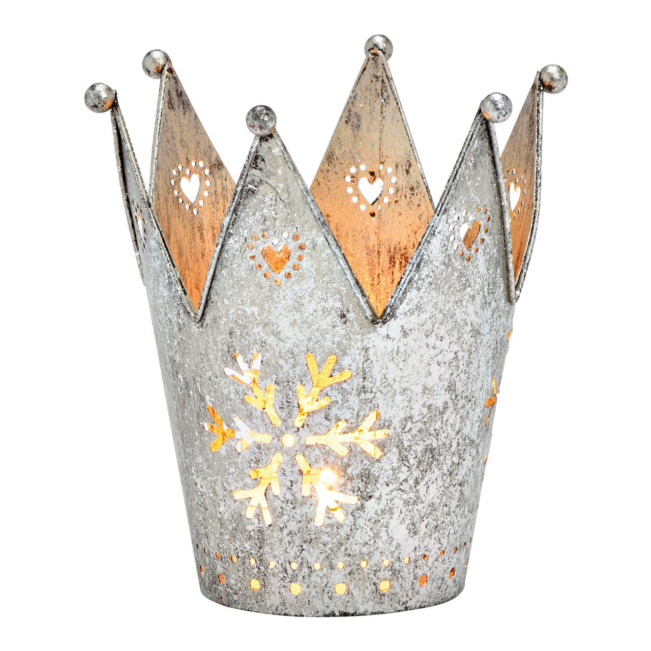 Lantern crown, snowflake decor, made of silver metal (W/H/D) 10x10x10cm