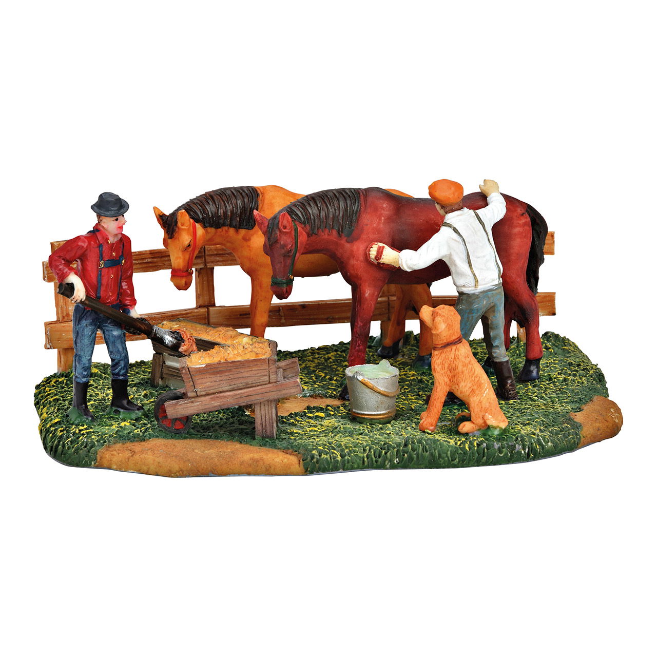 Miniatuur figuren paardenboerderij uit poly gekleurd (B/H/D) 17x7x11cm