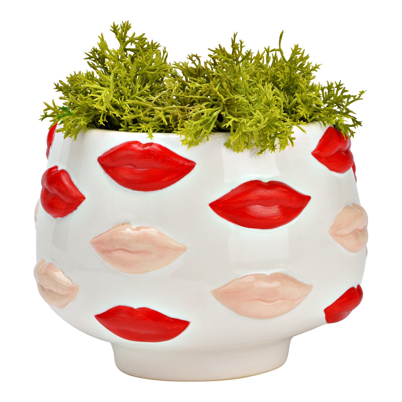 Blumentopf mit Lippen aus Keramik, Weiß/Rosa/Rot (B/H/T) 12x9x12cm