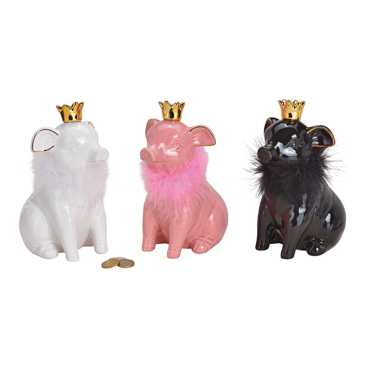 Spaarvarken met keramische kroon wit/roze/zwart 3-voudig, (B/H/D) 10x21x13cm Spaarvarken met keramische kroon wit/roze/zwart 3-voudig, (B/H/D) 10x21x13cm