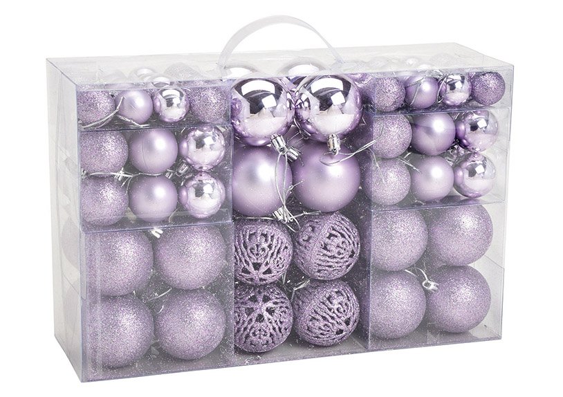 Plastic kerstbal set paars Set van 100, (w/h/d) 23x35x12cm Ø3/4/6cm