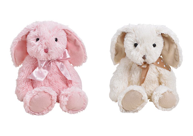 Rabbit plush white, pink 2-ass, 20x24x21cm