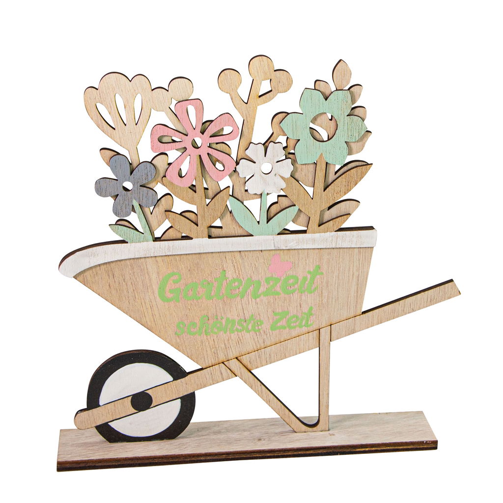 Decorative display wheelbarrow, wood, 23.5x22.5x4.5cm, 1 piece, natural pink Transport, Fahrzeug, Schubkarre