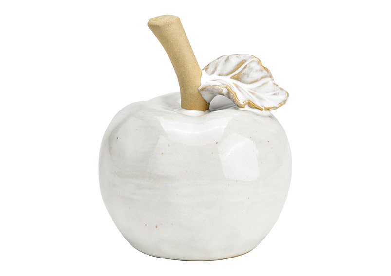 Manzana de cerámica beige, blanca (A/A/P) 9x11x9cm